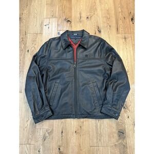 Vintage Men's Tommy Hilfiger Leather Bomber Jacket Black Medium